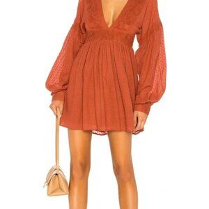 The Sugar Pie Mini Dress - burnt orange brown lace detail long sleeve
